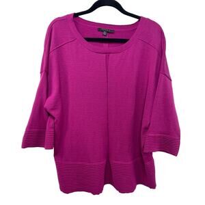 Cyrus 3/4 Sleeve Scoop Neck Oversized‎ Sweater Blouse Fuchsia Pink Plus Size 2X